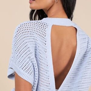 Lulus Carefree Mentality Light Blue Cutout Sweater Top - Size S